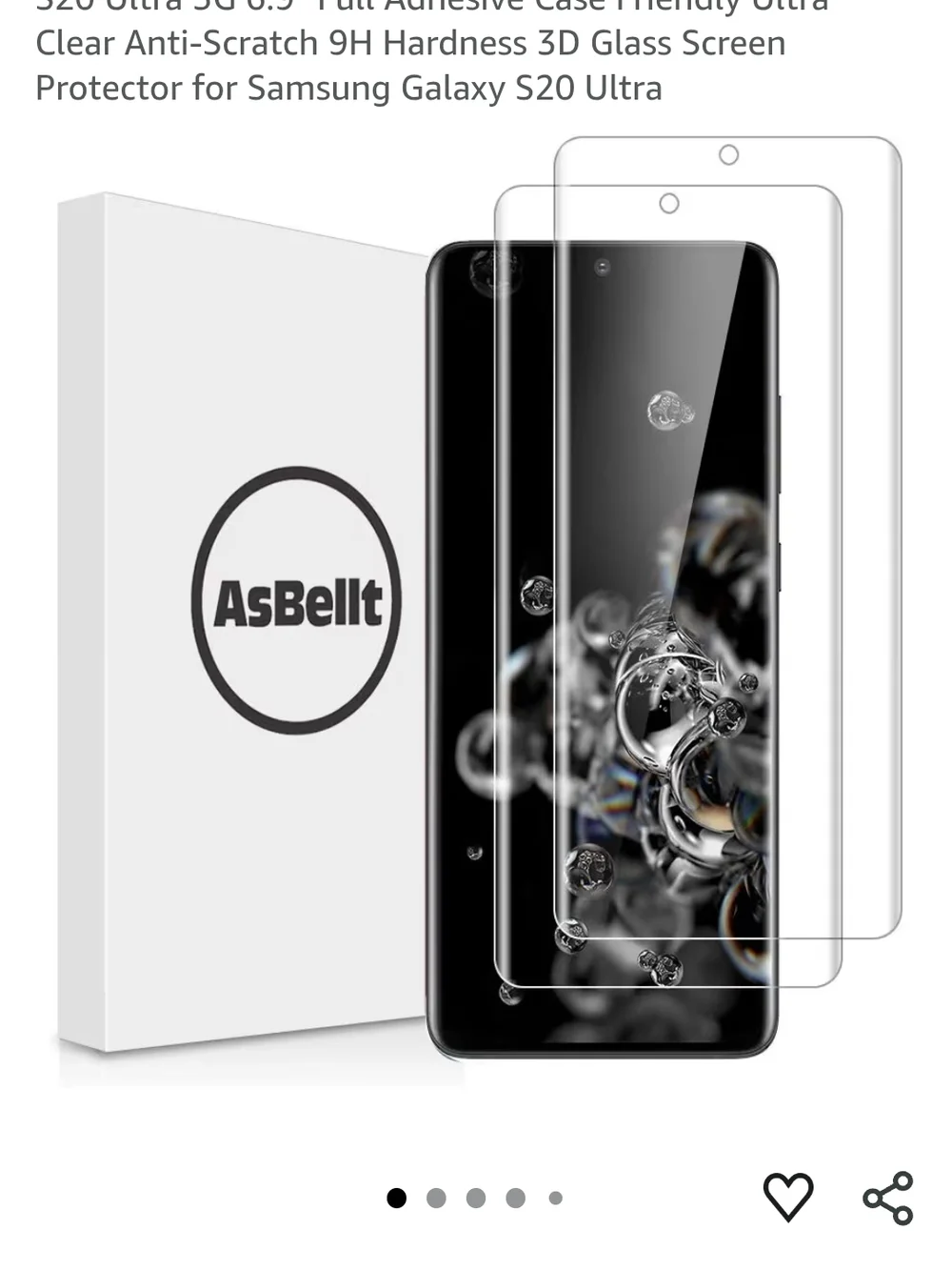 AsBelt Clear 3D Glass Screen Protector for Samsung S20 Ultra